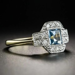 Art Deco Style Aquamarine Lab Created Diamond Anniversary 14K White Gold FN Ring