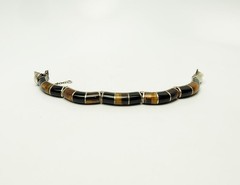 Vintage modern sterling silver tiger eye onyx gemstones inlaid bracelet Mexico