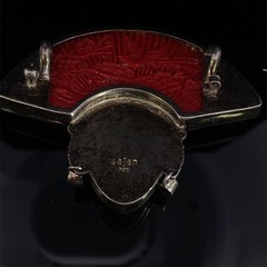 Sajen Vintage Pendant Pin 925 Sterling Silver Fan Face Cinnabar Garn (WCP039055)