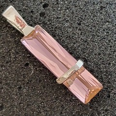 Vintage Pink Cubic Zirconia Baguette Pendant Silver 925, Modernist, 1 5/8″L