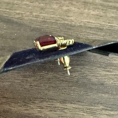 Monet Gold Plated Stud Earrings Faux Ruby and Cubic Zirconia Pierced Vintage