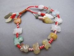 Fine CHINESE Carved Stone ZODIAC ANIMALS Bead CORD BRACELET-6 3/4 Inches
