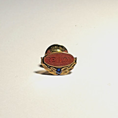 Vintage Revlon Employees Gold Filled Pin with Blue Stone – Circa 1990