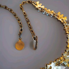 Vintage Retro Gold Tone And Cream Lucite Thermoset Choker Necklace