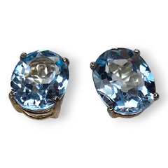 Vintage Sterling Silver 925 Blue Topaz Faceted Oval Post Earrings