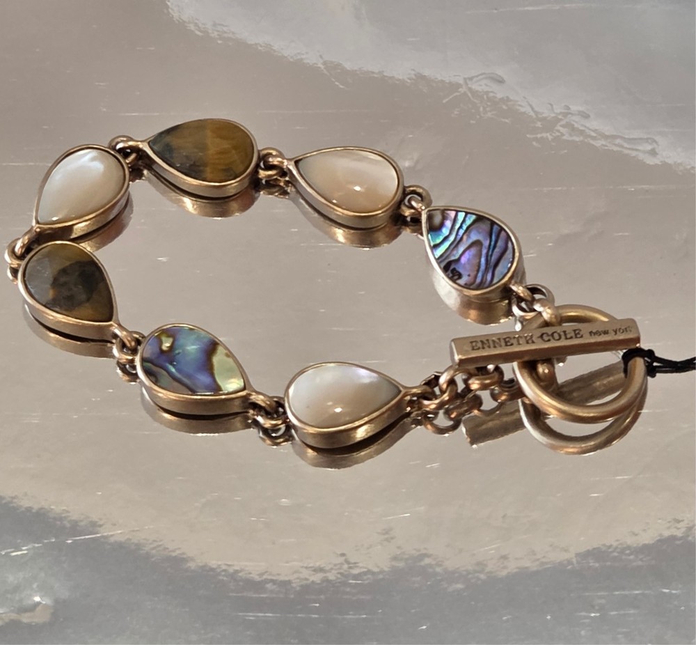 RETRO-VINTAGE Kenneth Cole Gold Tone & Semi-Precious Toggle Bracelet 7.5 in