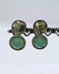Napier Earrings Clip On Dangle Drop Earrings Silver Tone Green Vintage