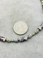 Vintage Porcelain Floral Bead Necklace Mixed Stone Beads Blue White Boho