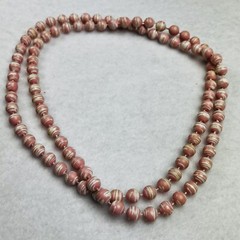 Vintage MidCentury Pink White Swirled Beaded Necklace Solid Strand Plastic