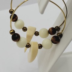 Southwest Style Beaded Wire Hoop w Faux Resin Claw or Tooth Vtg Pierced Earrings