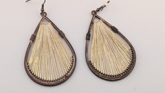 Vintage Copper Teardrop Earrings Large Gold Glistening String Peruvian