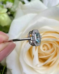 Art Deco Style 14K White Gold FN Aquamarine Lab Created Diamond Engagement Ring