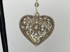 Sterling Silver 925 Jezlaine filigree Heart Pink Stone Dangle Earrings 1.5″