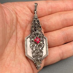 Vintage Art Deco Ruby Glass Folding Lorgnette Opera Glasses Sterling Silver 935