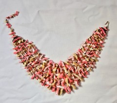 Vintage Hot Pinks Polished Shells Necklace Japan Hook Clasp Multi Strand Japan