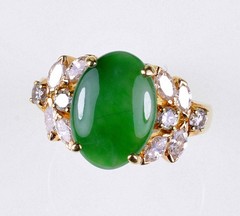 18K GOLD JADEITE JADE DIAMOND RING SIZE 8 1/4 STAMPED AJF