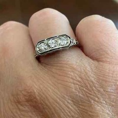 Art Deco Style Lab Created Diamond Three-Stone Engagement Ring 14k White Gold FN