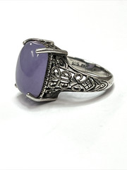 Purple Lavender Jade Stone Sterling Silver Filigree Ring Sz 6.25