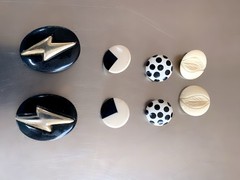 Original 1980s New Wave design earrings Black and Off white 4 Pairs