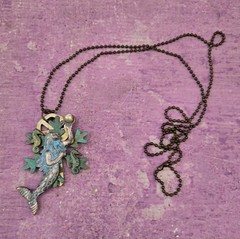 Steampunk Mermaid Key Necklace Long 32in Pendant Seahorses Pearl Bronze Sea Life