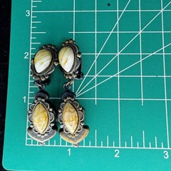 Clip-On Dangle Drop Earrings Beaded Signed