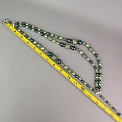 Vintage Beaded Necklace Green Triple Layered Acrylic Japan Choker 16″