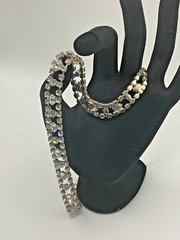 Vintage Unsigned Double Row Clear Rhinestone Floral Necklace Silver Tone 15.5”