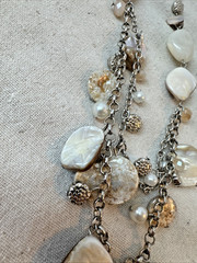 1990s y2k Pearl glass bead textured metal Modernist Necklace Layered long Unique