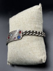 Vintage Sterling Silver ID Men Bracelet Engrave Steve Color Stone Heavy 46g 8”
