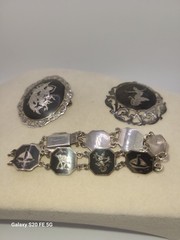 Vintage Sterling Silver Siam Niello Set Bracelet Pendant Brooch + Bonus 925