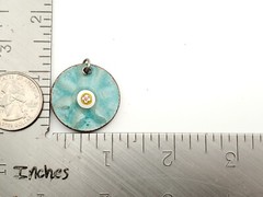 Vintage Colorful Enamel on Copper Double Sided Floral Blue Teal 1970s Pendant