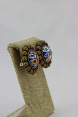 Murano/Millefiori Glass Inset Brass Clip-on Earrings, 21gr