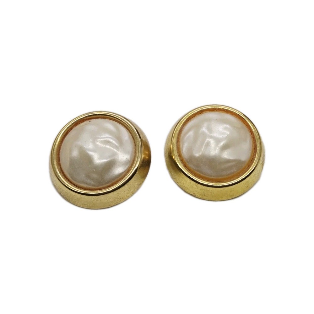Sarah Coventry Faux Pearl Clip on Earring Gold Tone Couture Vintage Round 1 in