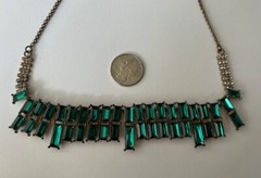 Emerald Green Rhinestones Art Deco Fashion Necklace Vintage RARE