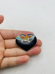 Vintage Signed Laurel Burch Rainbow “Bird Heart” Toucan Cloisonné Enamel Brooch