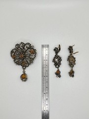 Antique Portuguese 19K Gold Silver Diamond Pearl Citrine Transform Parure Set