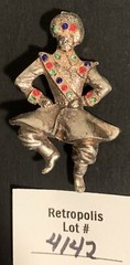 Vintage Brooch Pendant Gold Tone Russian Dancer Multicolor Cabochons
