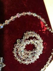Vintage Crystal BEADS NECKLACE With Bracelet & Rhinestone Earrings