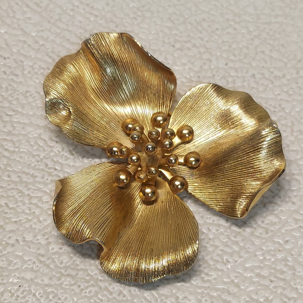 VTG Napier WWII Era Sterling Gold-Wash Floral Brooch 4.5×4cm 11.21g