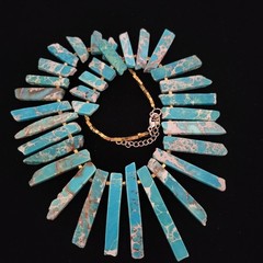 Vintage Choker Necklace Graduated Stick Blue Sea Sediment Jasper 15″ Bib/Choker