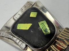 Gold 925 Sterling Silver Brooch Pin 18K Gold Sucherman Modern Art Deco Glass