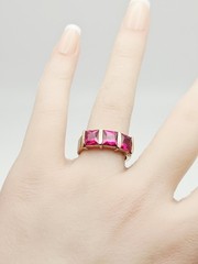 UTC Sterling Silver Vermeil 3.00ct Princess Pink Sapphire Eternity Ring Size 8