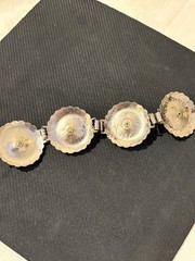 Vintage Southwestern Style Bracelet Silver Tone Metal with Carved Turquoise-Colo