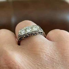 Art Deco Style Lab Created Diamond Three-Stone Engagement Ring 14k White Gold FN