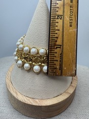 Vintage Avon Double Row Faux Pearl Gold Tone Chain Bracelet 7.5”