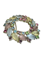 Vintage Silver Tone Unsigned Juliana DeLizza Pastel Glass & Rhinestone Brooch
