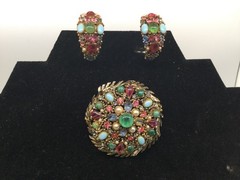 Vintage Holly Craft Fruit Salad Brooch And Clip Hoops