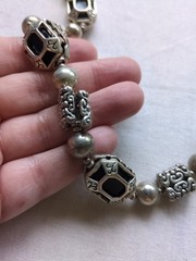 Vintage Onyx And Silver Tone Necklace And Earrings Set