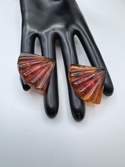 Napier Lucite Fan Shaped Tension Whit Gold Tone Screw Back Earrings Vintage