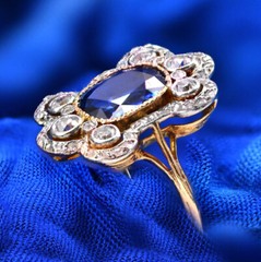 Antique Style Cocktail Ring 2.3 Ct Lab Created Sapphire 14k Yellow Gold Plated